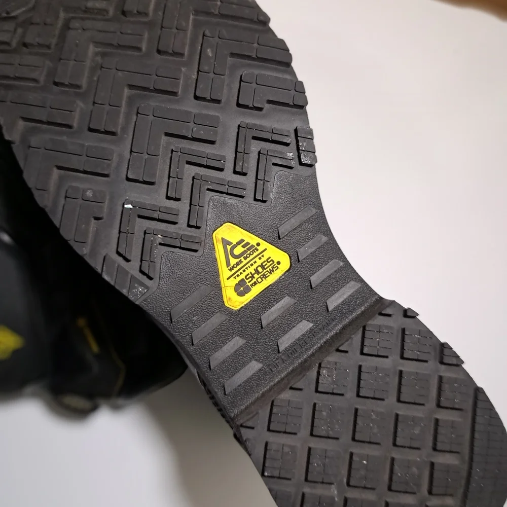 Ace Waterproof Black Leather Work Boots - EH Rated Safety Toe For Men Size 12